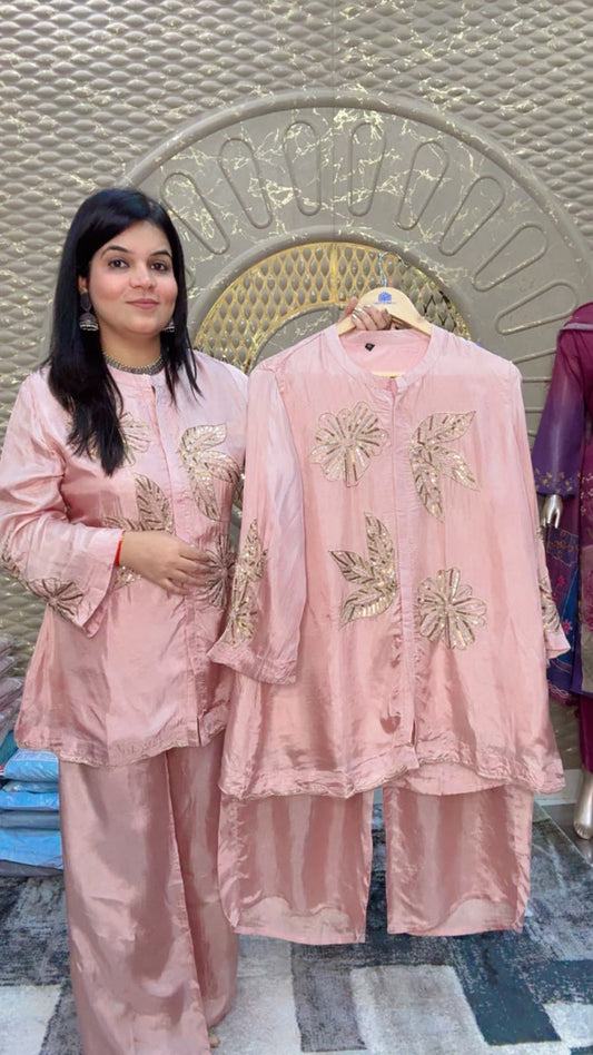 Light Pink Crepe Silk With Golden Embroidery ✨️