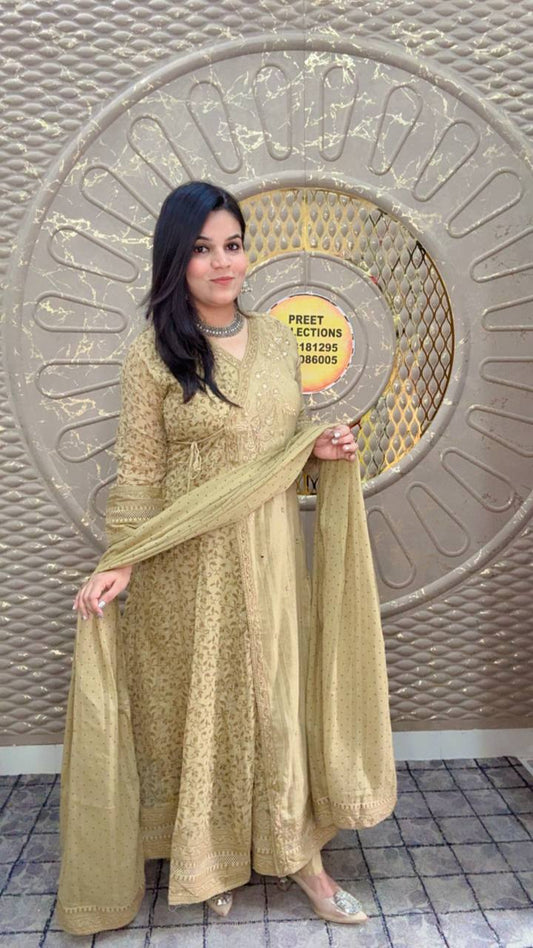 Cotton Angrakha Cream Suit