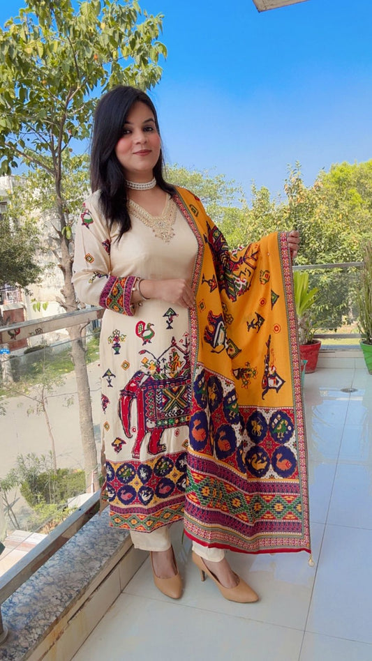 Beautiful Russian Silk Printed Three piece suit