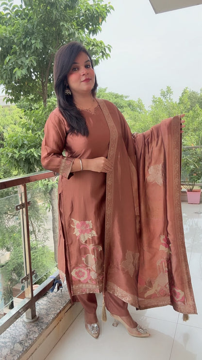 Brown Banarasi Sillk Suit Set