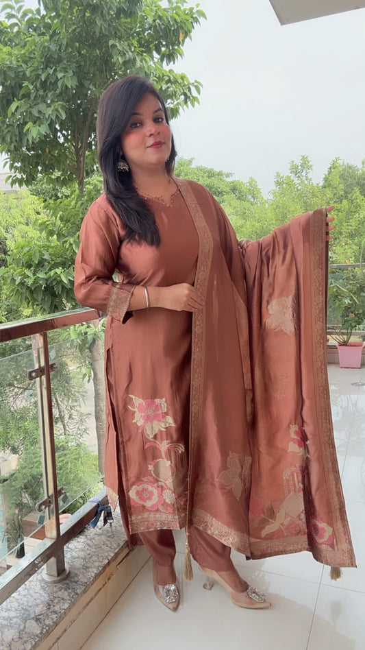 Brown Banarasi Sillk Suit Set