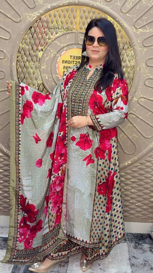 Cotton-Silk Floral Printed Suit