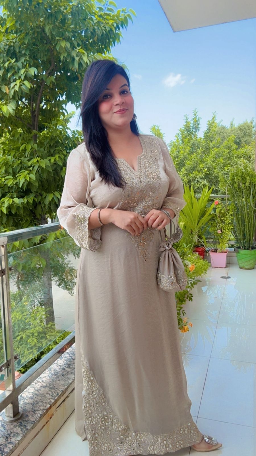 Cream Shimmer Organza Suit