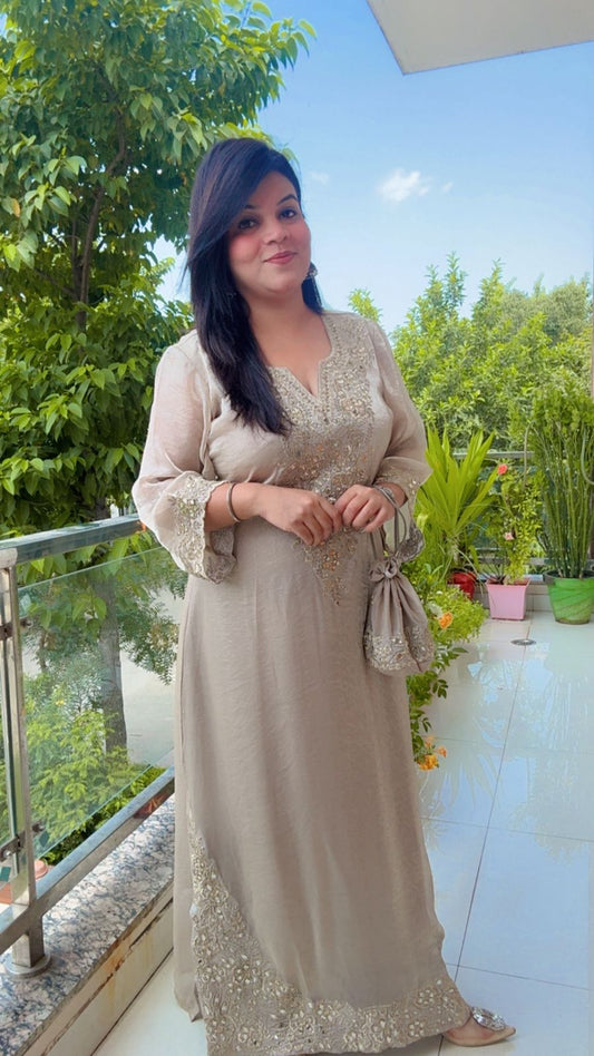 Cream Shimmer Organza Suit