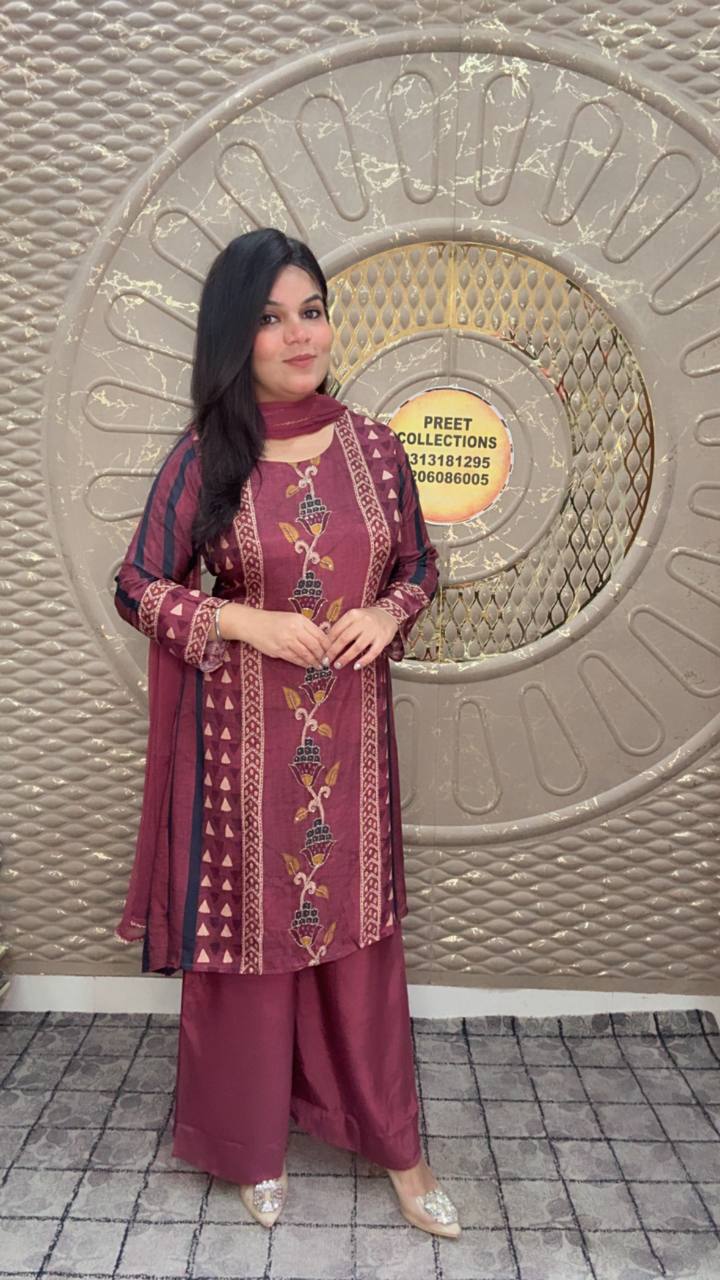 Maroon Printed Muslim Suit