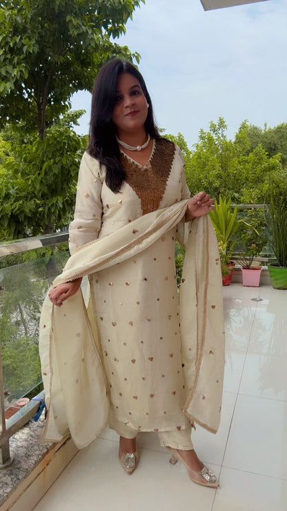 Cream Shimmer Silk Suit