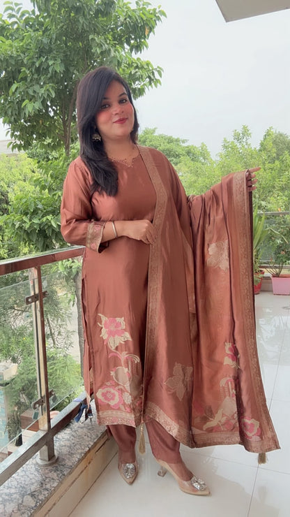 Brown Banarasi Sillk Suit Set