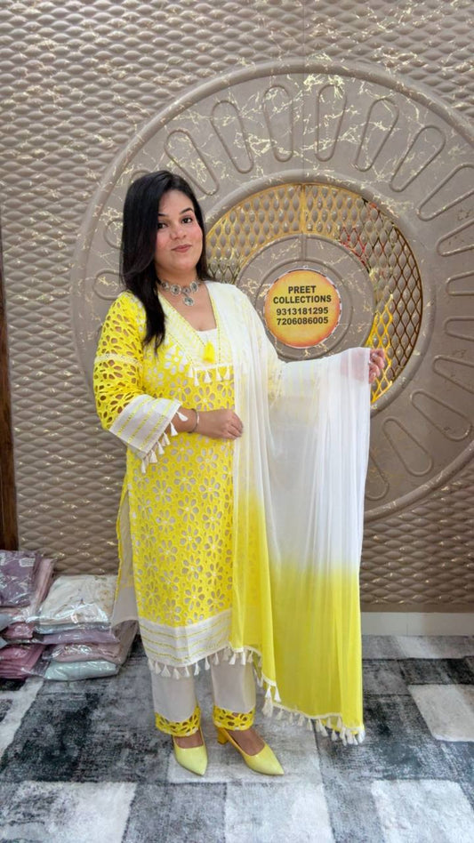 Yellow Cotton Shiffly Suit