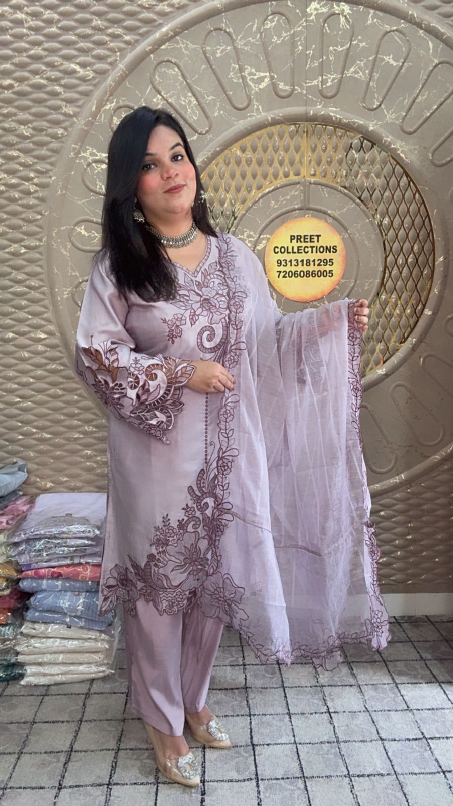 Purple Embroidered Muslin Pakistani Suit
