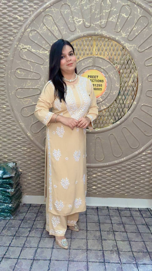 Cotton Rayon Cream Kurta Set