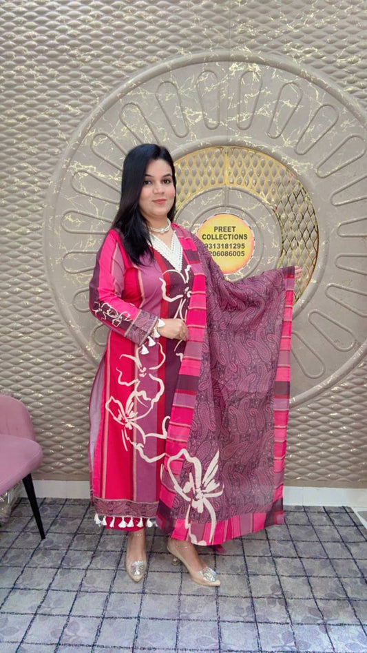 Magnetic And Maroon Patterned Cotton Suit