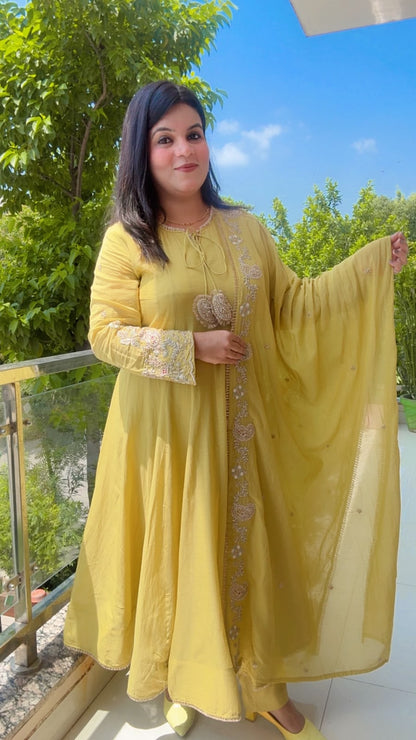 Yellow Mal Cotton Anarkali Suit Set