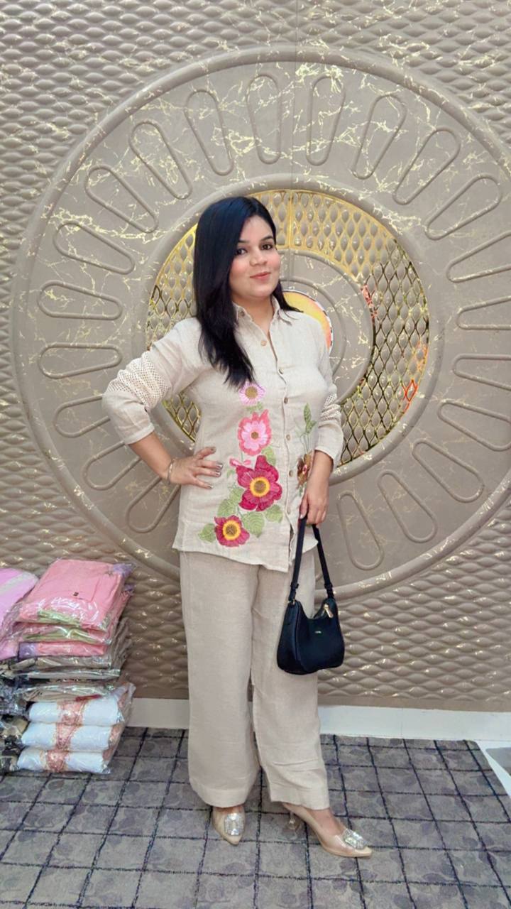 Jute Floral Embroidery Cord-Set
