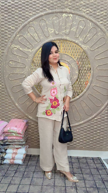Jute Floral Embroidery Cord-Set