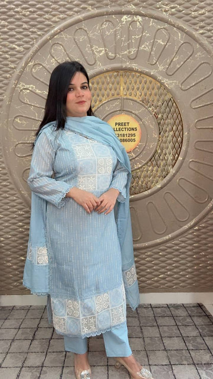 Light Blue Ethnic Cotton Kurta