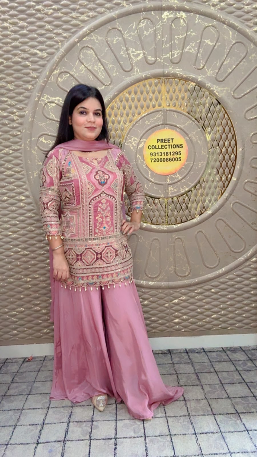 Pink Embroidered Shrara Suit