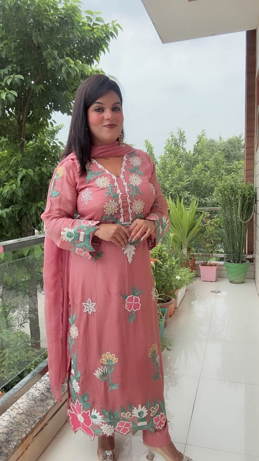 Dusty Pink Ethnic Crepe Suit