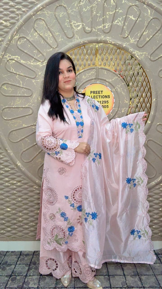 Peach Cotton Pakistani-Style With Cutwork and embroidery Suit Set