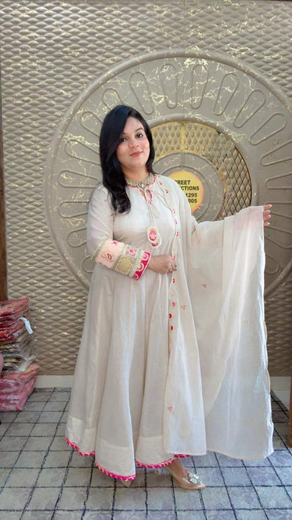 Mal Silk Anarkali With Pom Pom