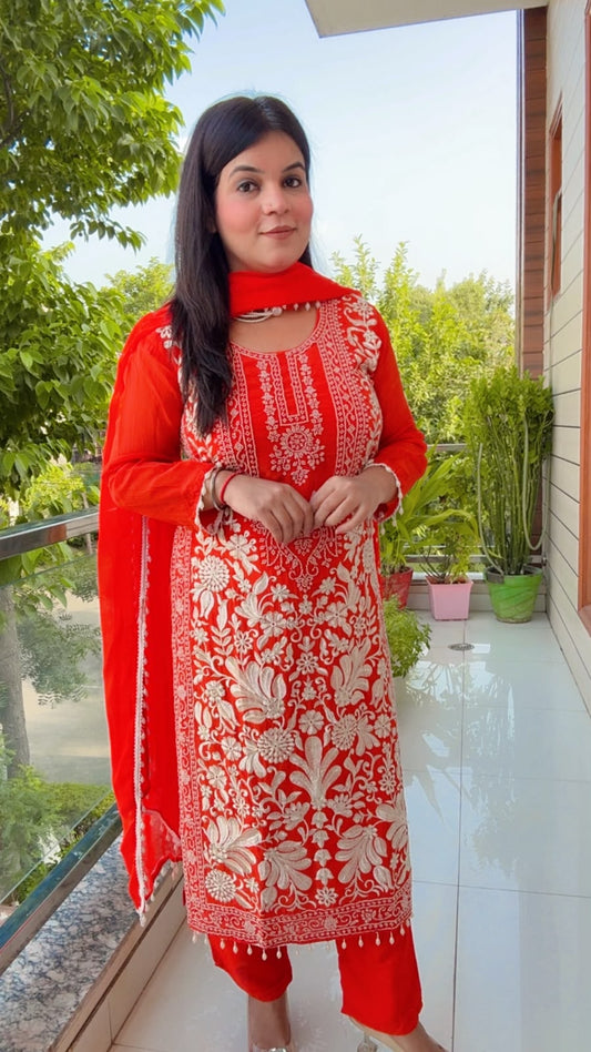Bright Red Upada Suit Set