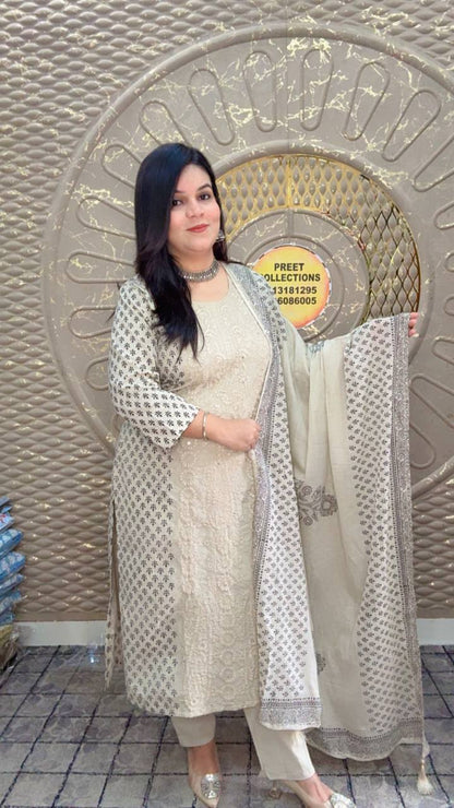 White Lucknowi Cotton kurta Set
