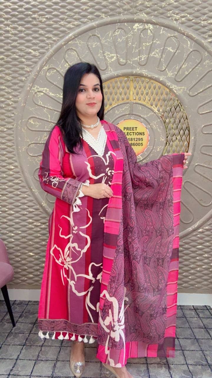 Magnetic And Maroon Patterned Cotton Suit