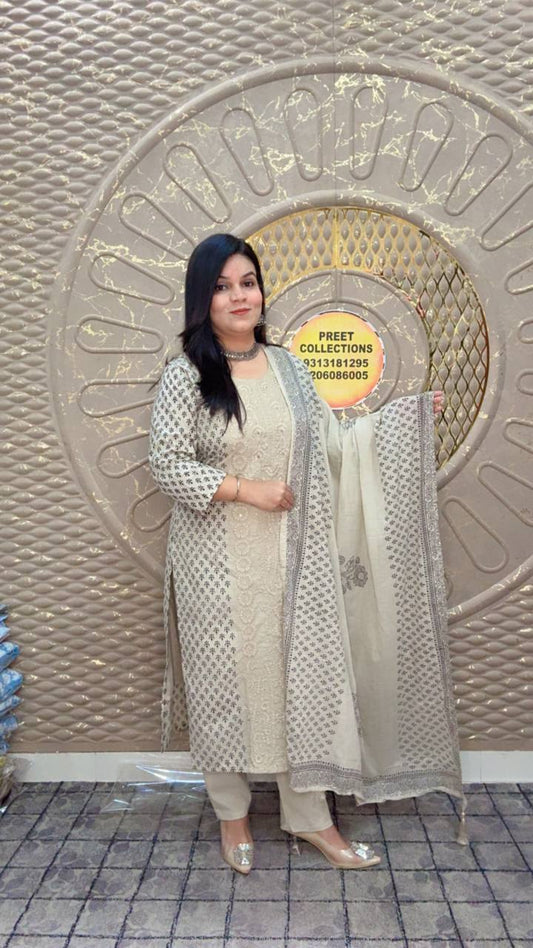 White Lucknowi Cotton kurta Set