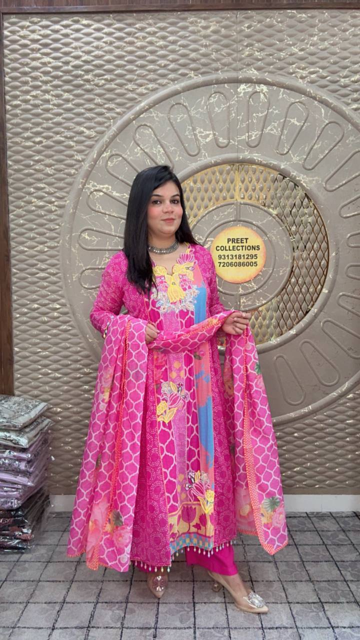 Pink Anarkali Mal Silk Suit