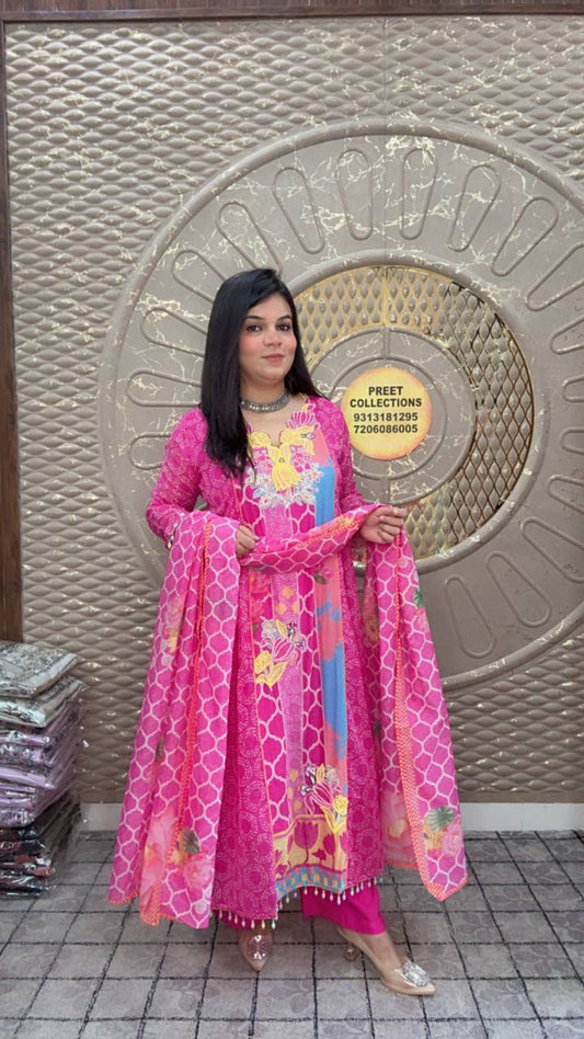 Pink Anarkali Mal Silk Suit