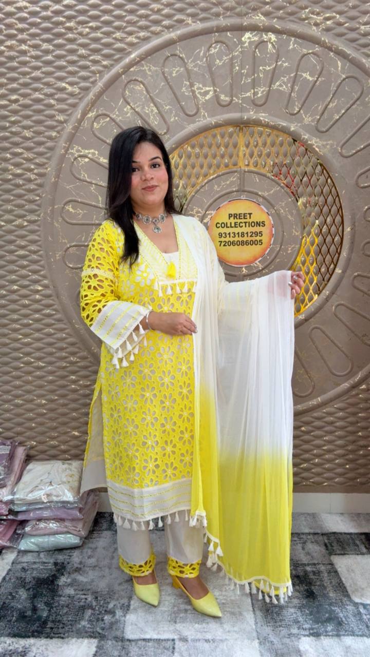 Yellow Cotton Shiffly Suit