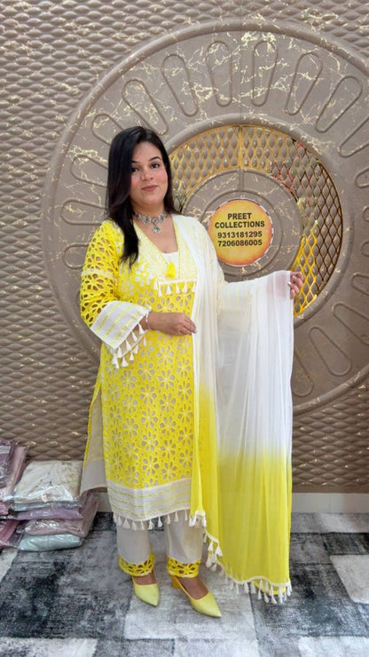 Yellow Cotton Shiffly Suit