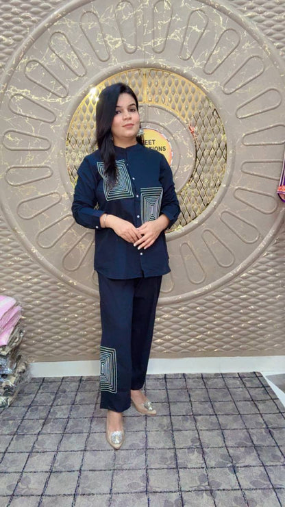 Women Black Embroidered Cord-Set