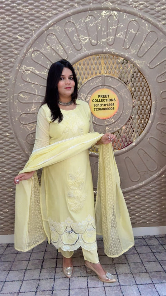 Yellow Cotton Silk Suit