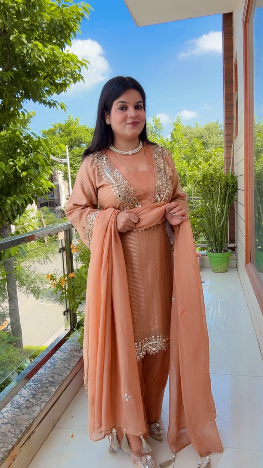 Peach Glass Shimmer Suit Set
