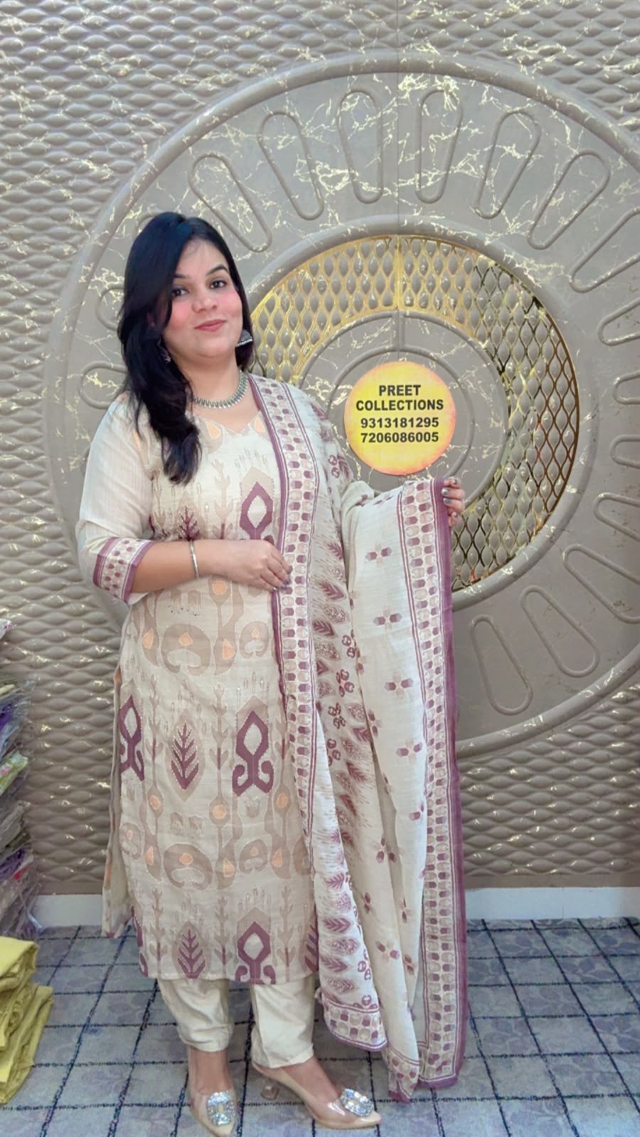 White and Brown Printed Suit