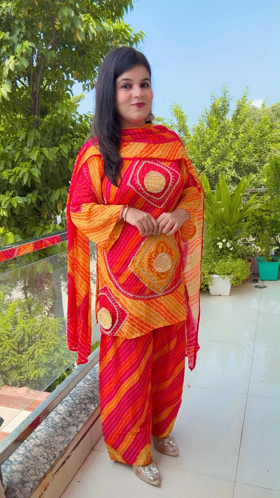 Red And Orange Farshi Salwar Suit