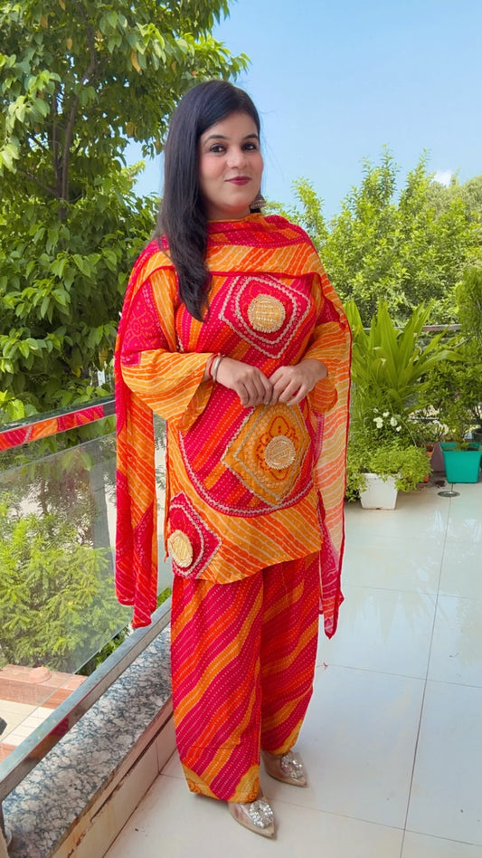 Red And Orange Farshi Salwar Suit