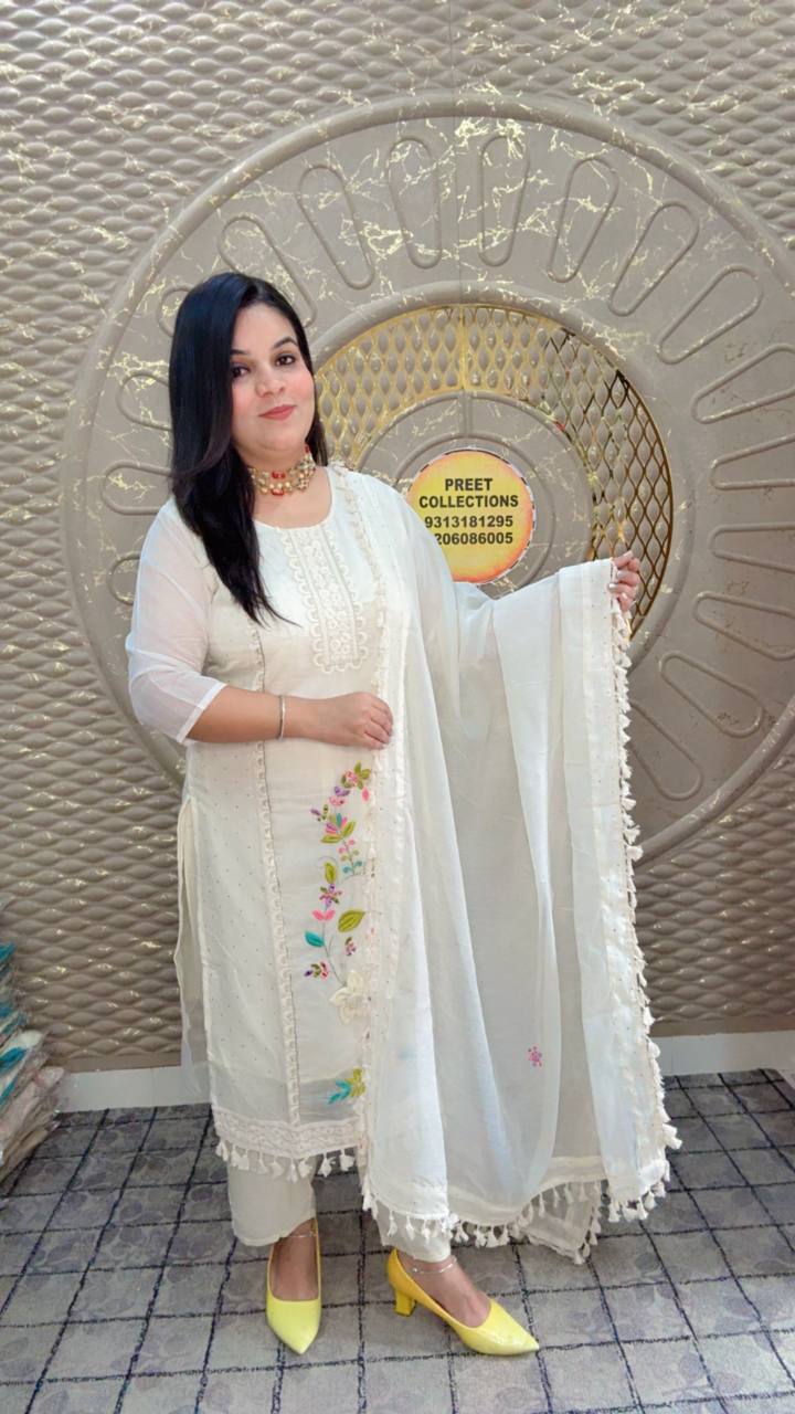 White Cotton Silk Suit