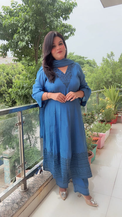 Blue Anarkali Mal Silk Suit