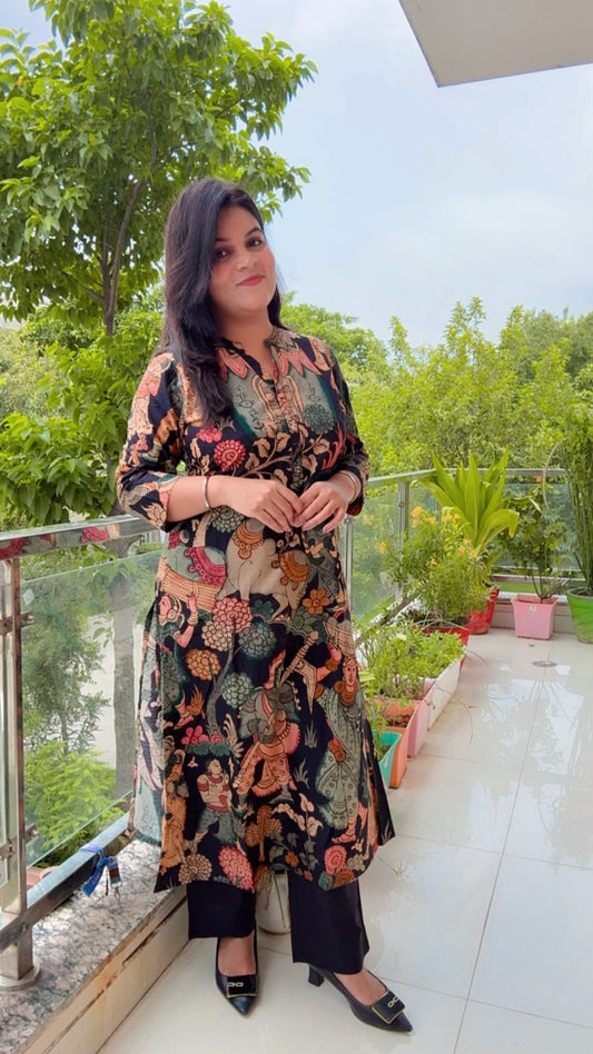 Black floral cotton suit
