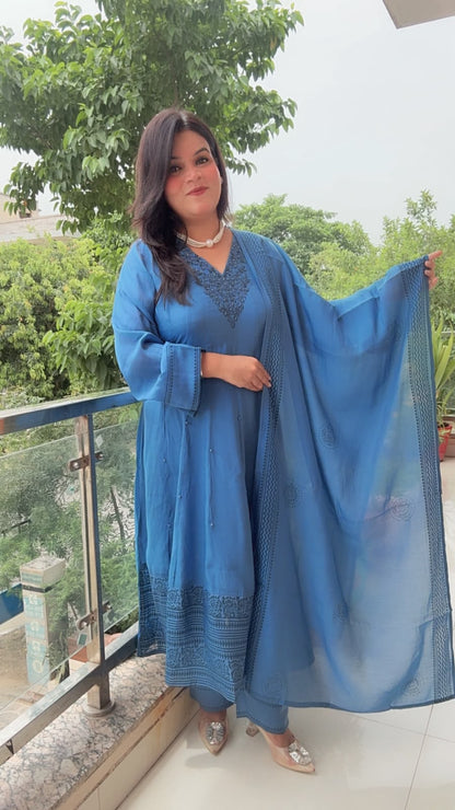 Blue Anarkali Mal Silk Suit