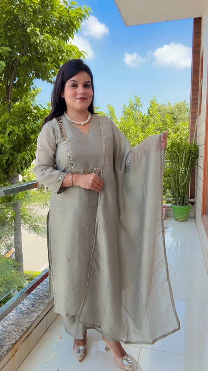 Shimmer Silk Grey Suit Set