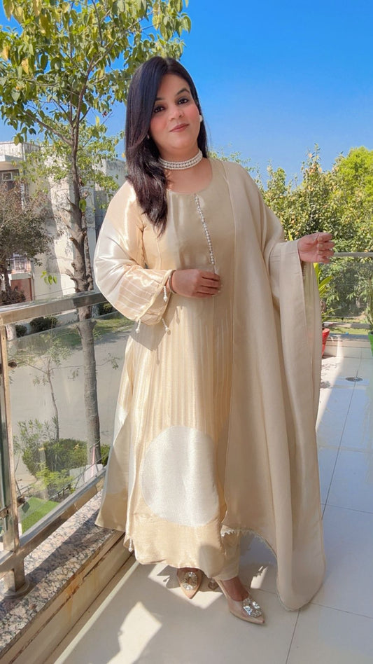 White Anarkali Glass Tissue Shimmer Silk