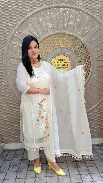 White Cotton Silk Suit