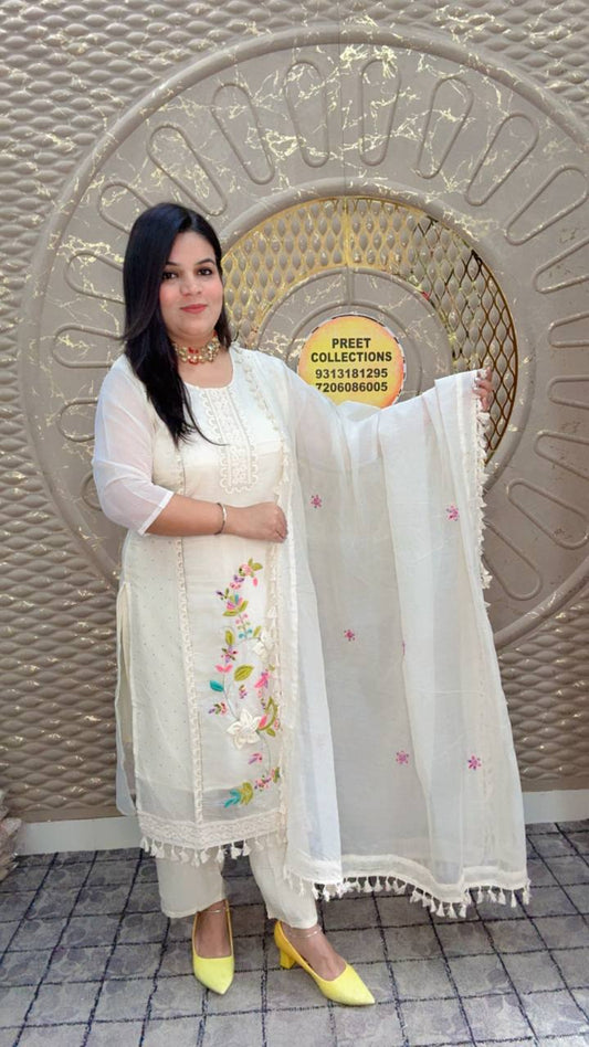 White Cotton Silk Suit